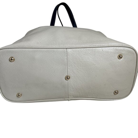 Rowallan White & Navy Leather Tote Bag With Metal Logo Plate - Picture 5 of 16